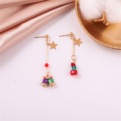 Red Enamel & 18K Gold-Plated Star & Bell Mismatched Drop Earrings