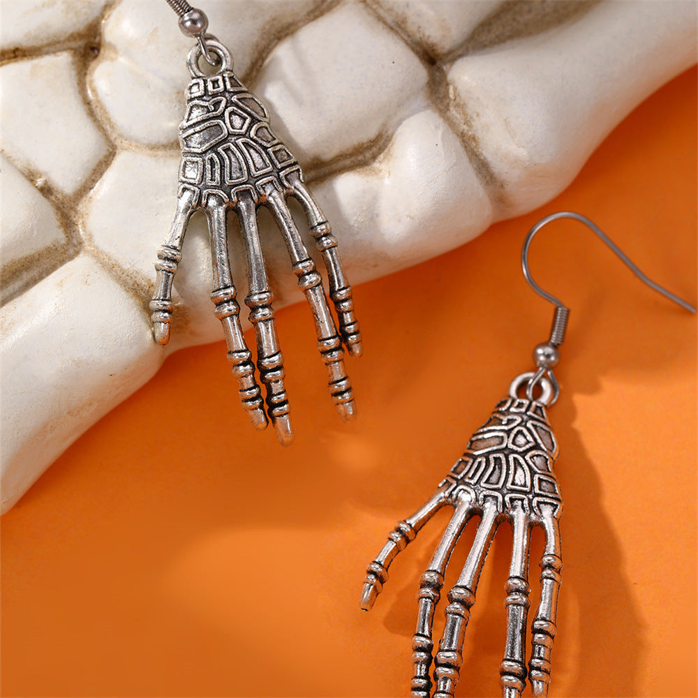 Silver-Plated Skeleton Hand Drop Earrings
