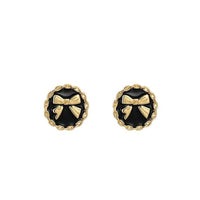 Black Enamel & 18k Gold-Plated Bow Round Stud Earring