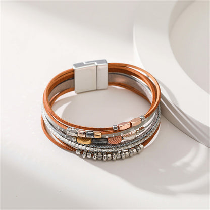 Gray Polystyrene and Silver-Plated Cubic Zirconia-Accent Leaves Layered Bracelet, silver bracelet for women, detail close-up