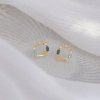 Blue Crystal & Cubic Zirconia 18k Gold-Plated Moon & Star Stud Earrings