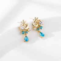Blue Crystal & Cubic Zirconia 18k Gold-Plated Celestial Cluster Drop Earrings