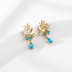 Blue Crystal & Cubic Zirconia 18K Gold-Plated Celestial Cluster Drop Earrings