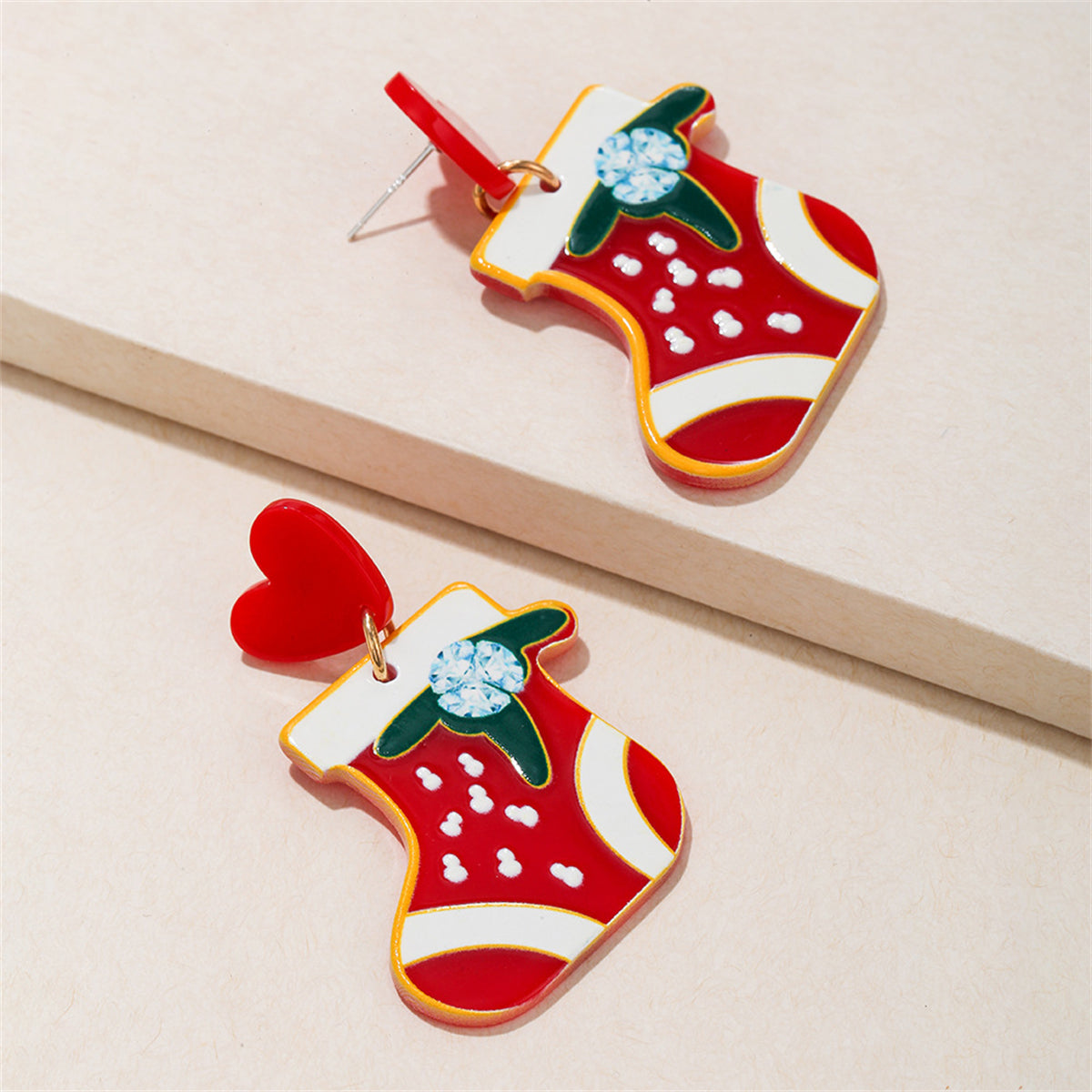 Red and Cubic Zirconia Heart Boot Drop Earrings, drop earrings for women, everyday style, lifestyle look