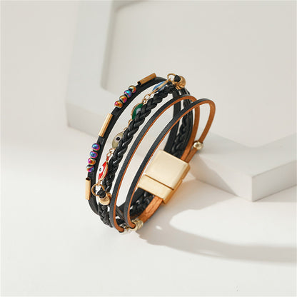 Black Polystyrene and 18K Gold-Plated Evil Eye Multistrand Cuff, gold bracelet for women, styled look