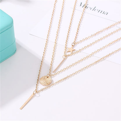 18K Gold-Plated Disc Bar Layered Pendant Necklace, gold pendant necklace for women, dainty minimalist design, lifestyle look