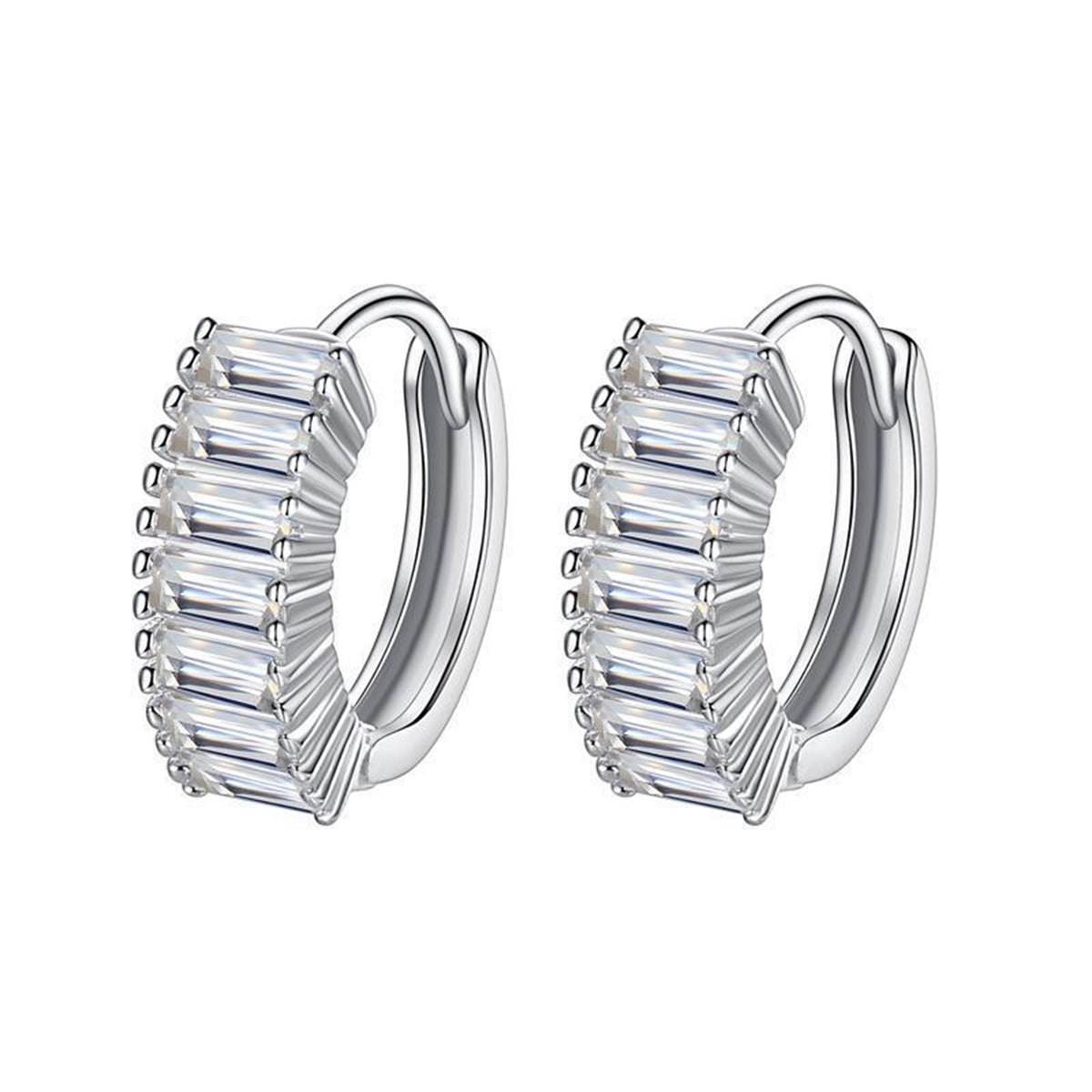 Crystal and Silver-Plated Cushion-Cut Huggie Earrings, silver huggie earrings, botanical inspired, side view