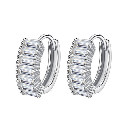 Crystal and Silver-Plated Cushion-Cut Huggie Earrings, silver huggie earrings, botanical inspired, side view