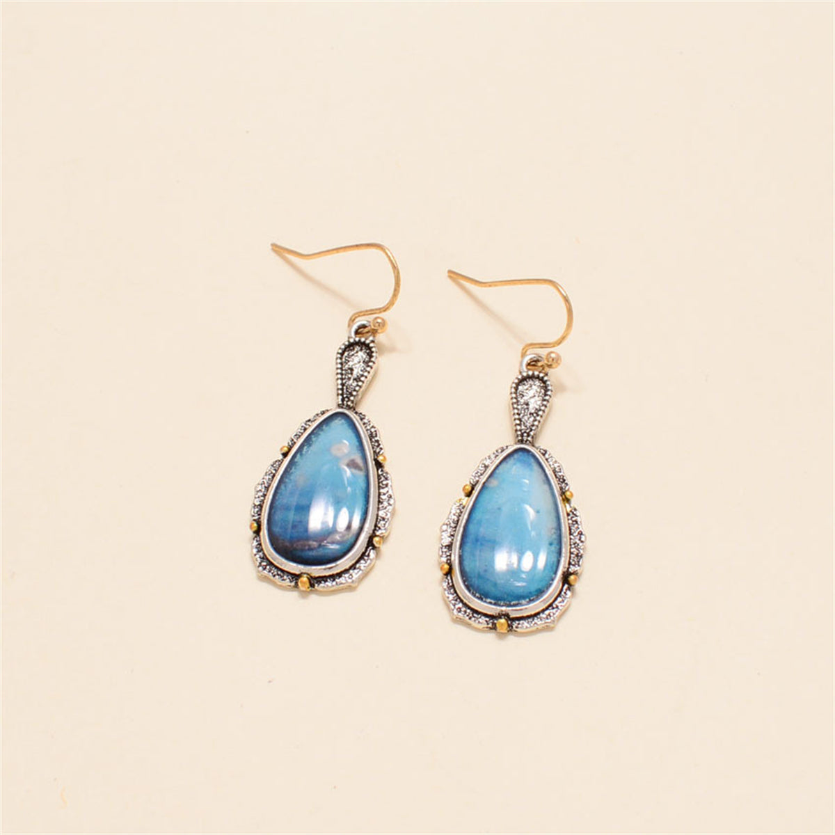 Blue Turquoise & Two-Tone Teardrop Earrings