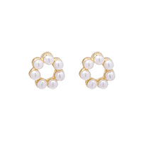 White Pearl & 18k Gold-Plated Flower Stud Earrings
