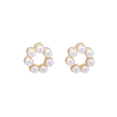 White Pearl & 18K Gold-Plated Flower Stud Earrings