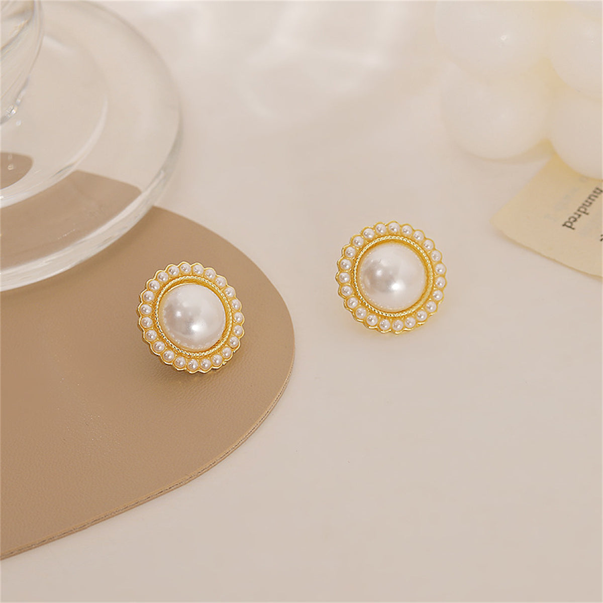 Pearl & 18K Gold-Plated Halo Round Stud Earrings