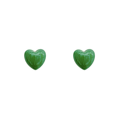 Brown Enamel and 18K Gold-Plated Heart Stud Earrings, gold stud earrings for women, botanical inspired, side view