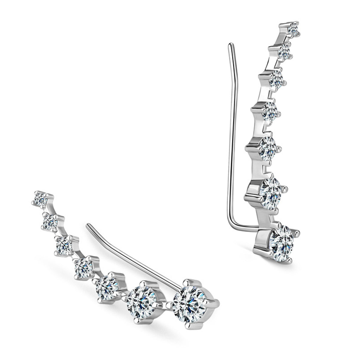 Cubic Zirconia and Silver-Plated Ear Climber, silver stud earrings for women, dainty minimalist design, lifestyle look