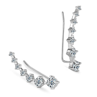 Cubic Zirconia and Silver-Plated Ear Climber, silver stud earrings for women, dainty minimalist design, lifestyle look