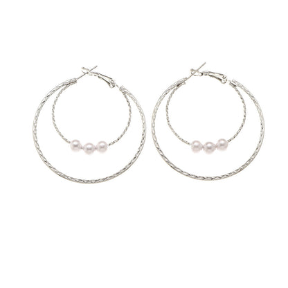Pearl & Silver-Plated Double Hoop Earrings