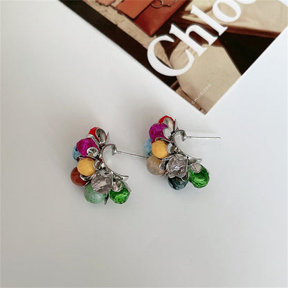 Blue & Yellow Multicolor Floral Bead Stud Earrings