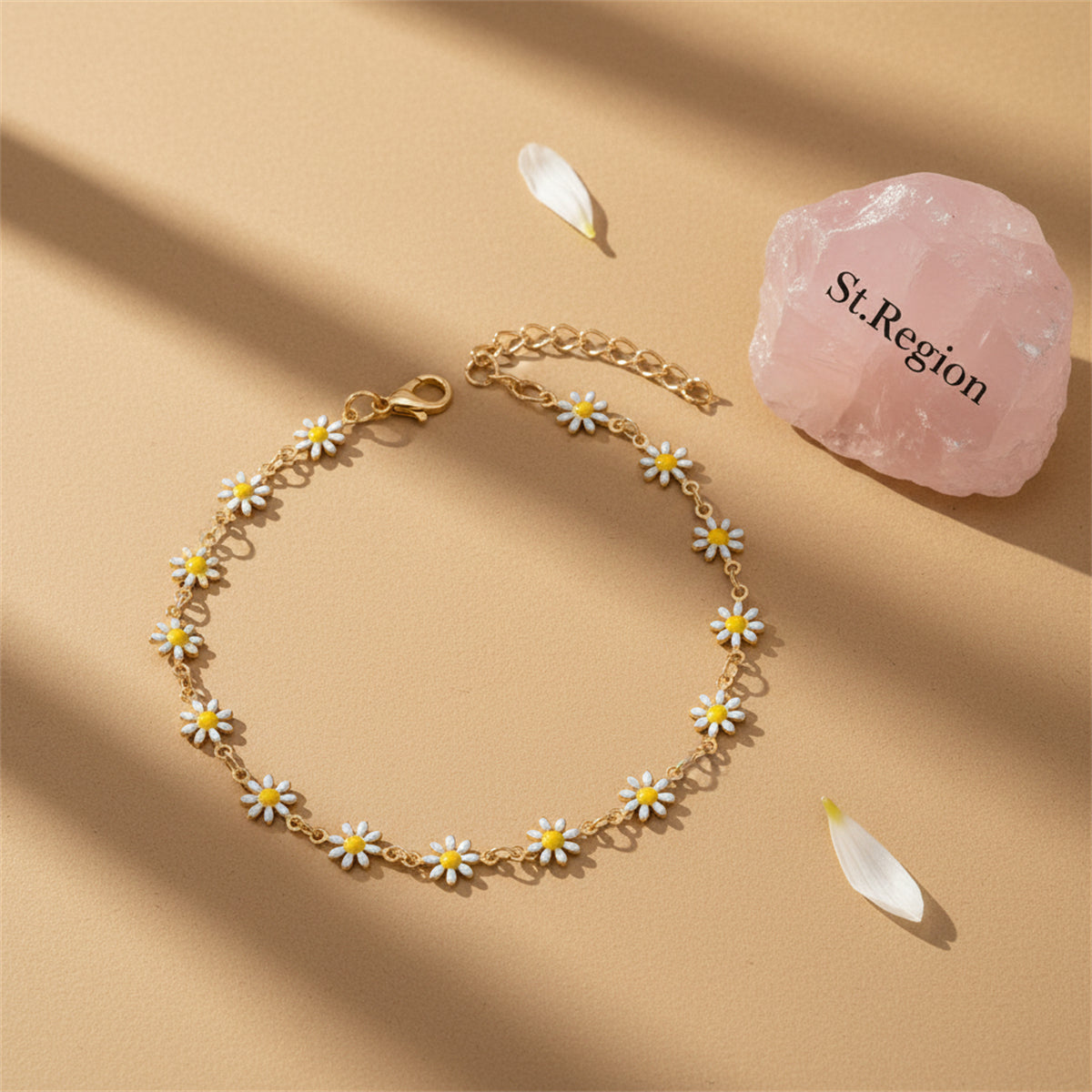 White Enamel & Goldtone Mum Station Chain Anklet - Street Region