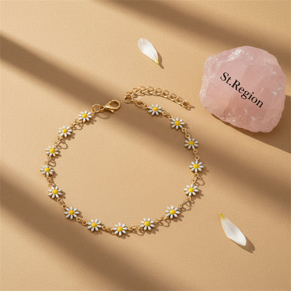 White Enamel & Goldtone Mum Station Chain Anklet - Street Region