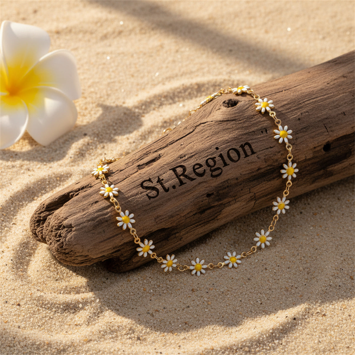 White Enamel & Goldtone Mum Station Chain Anklet - Street Region