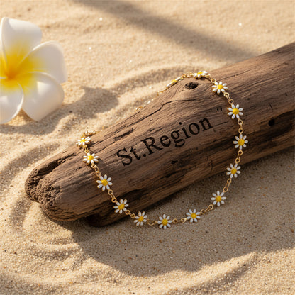 White Enamel & Goldtone Mum Station Chain Anklet - Street Region