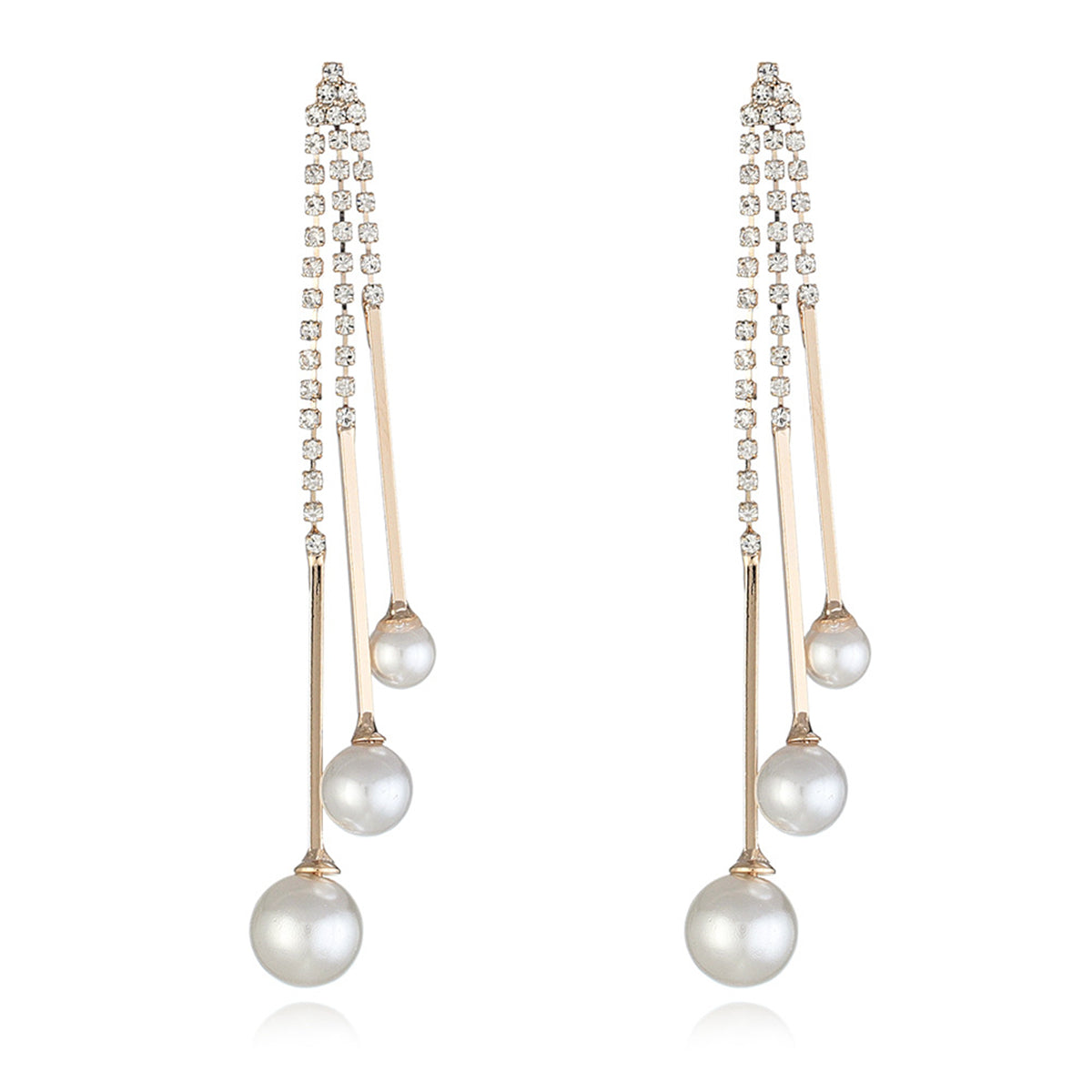 Pearl and Cubic Zirconia 18K Gold-Plated Bead Tassel Drop Earrings, gold drop earrings for women, detail close-up