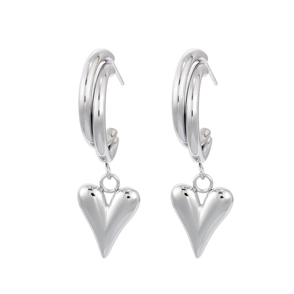 Silver-Plated Heart Hoop Drop Earrings