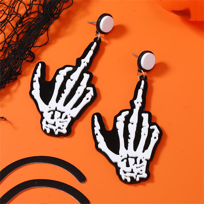 Black and Silver-Plated Skeleton Hand Drop Earrings, silver drop earrings for women, vintage-inspired design, lifestyle look