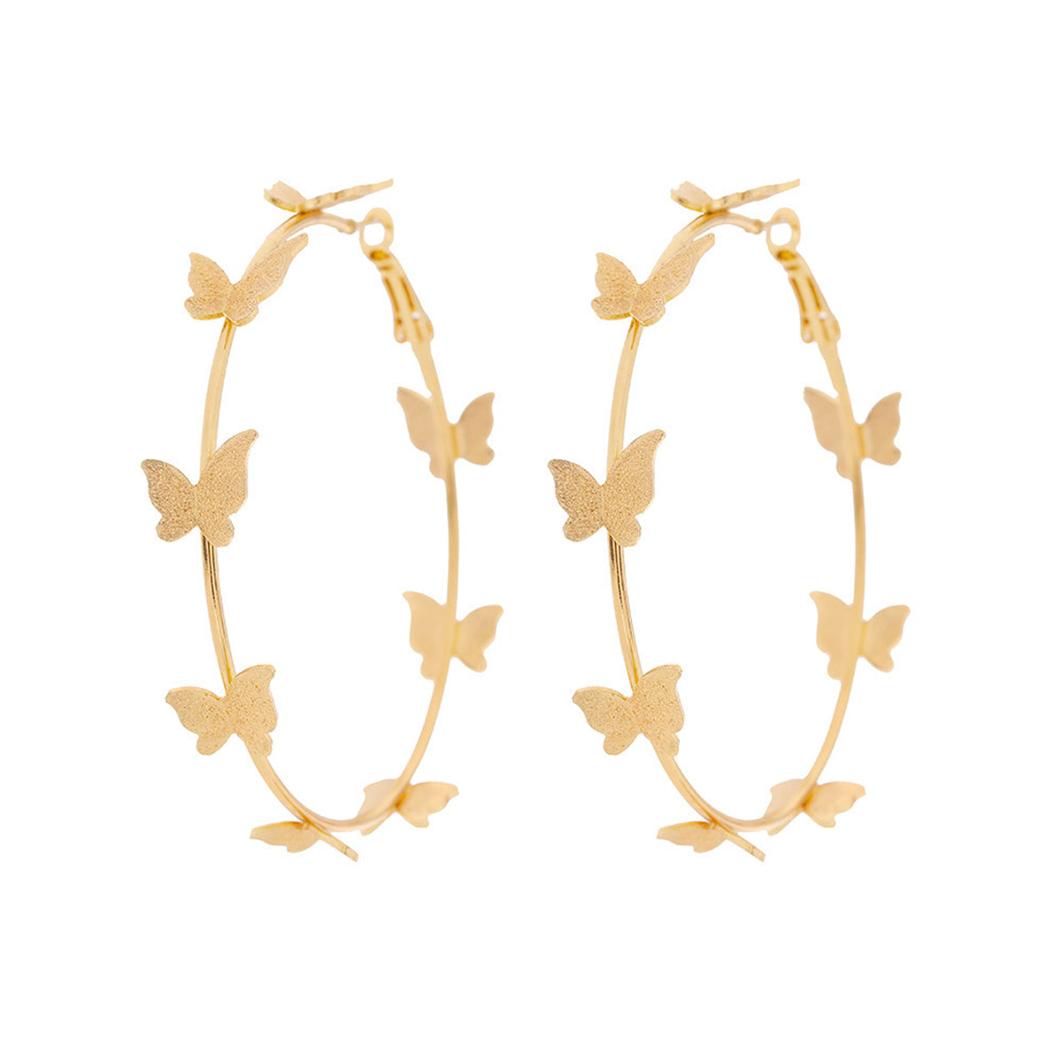 Stunning 18K gold-plated butterfly hoop earrings, a delightful accessory that enhances your style effortlessly.