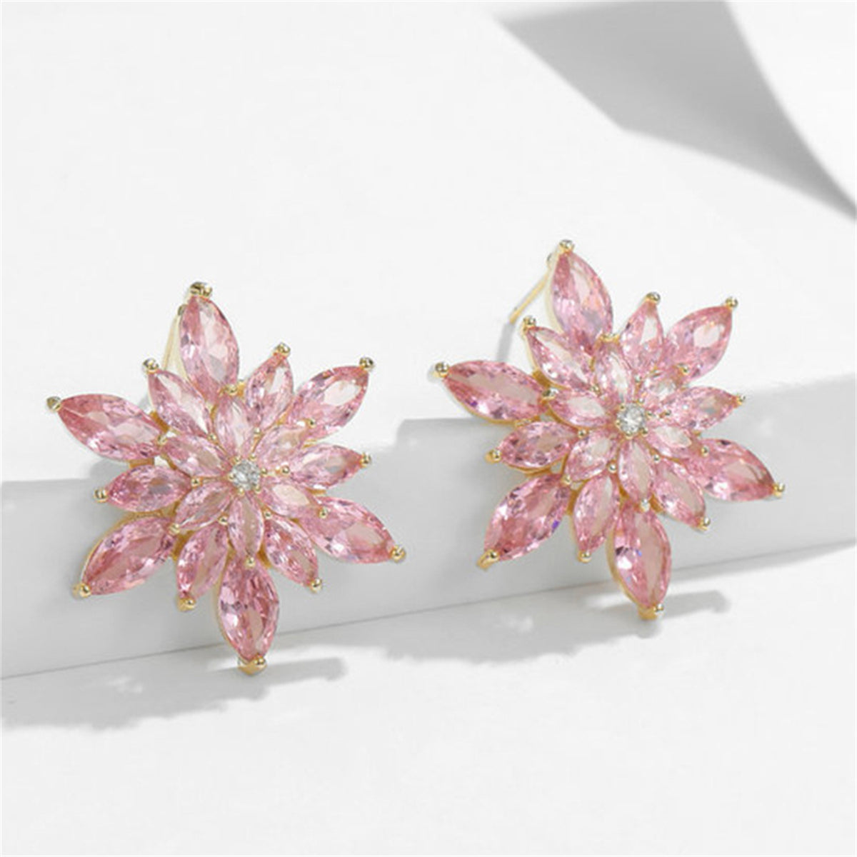 Crystal and Cubic Zirconia Snowflake Stud Earrings, stud earrings for women, vintage-inspired design, detail close-up