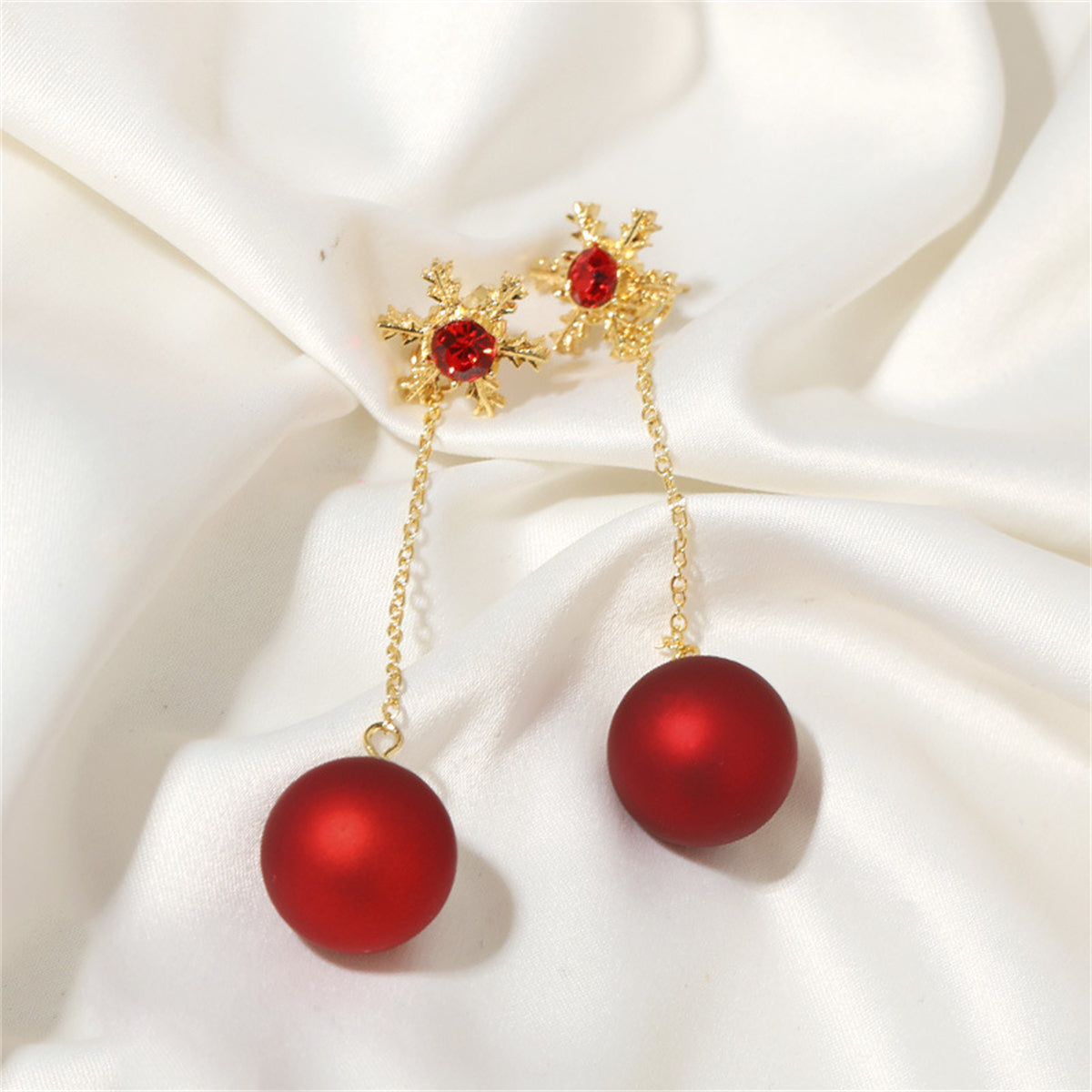 Red Resin and 18K Gold-Plated Zirconia-Accent Snowflake Ear Jackets, gold drop earrings for women, styled look