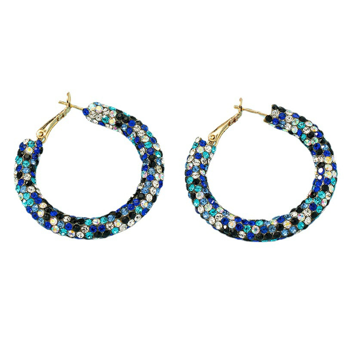 Blue Cubic Zirconia and 18K Gold-Plated Hoop Earrings, everyday style, side view