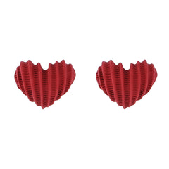 Red Enamel & Silver-Plated Textured Heart Stud Earrings
