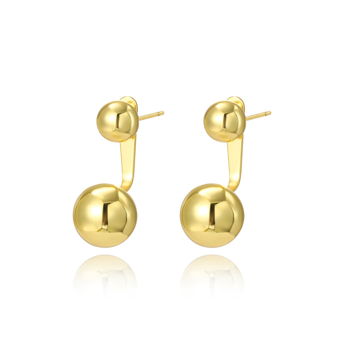 Elegant 18K gold-plated ear jackets featuring two stunning balls, perfect for adding a touch of luxury to any outfit.