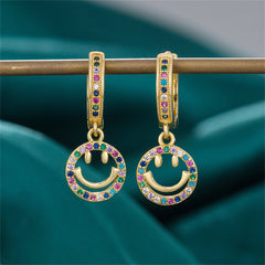 Vibrant Cubic Zirconia & 18K Gold-Plated Pavé Openwork Smiley Huggie Earrings