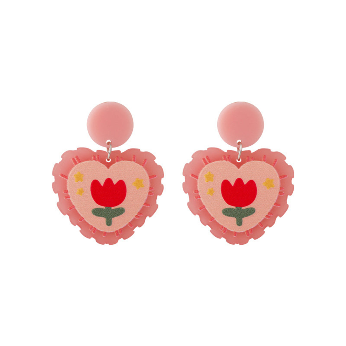 Pink Acrylic Tulip Heart Drop Earrings, drop earrings for women, elegant gift for her, lifestyle look
