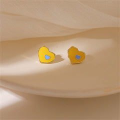 Orange Enamel & 18K Gold-Plated Heart Stud Earrings
