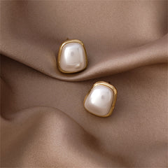 Pearl & 18K Gold-Plated Trapezoid Bezel Stud Earring