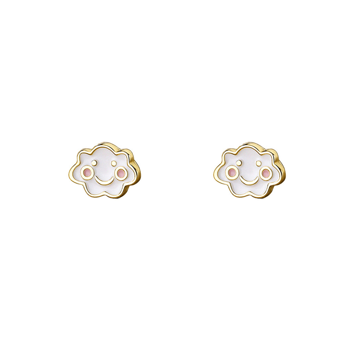 White Enamel & 18K Gold-Plated Cloud Stud Earrings