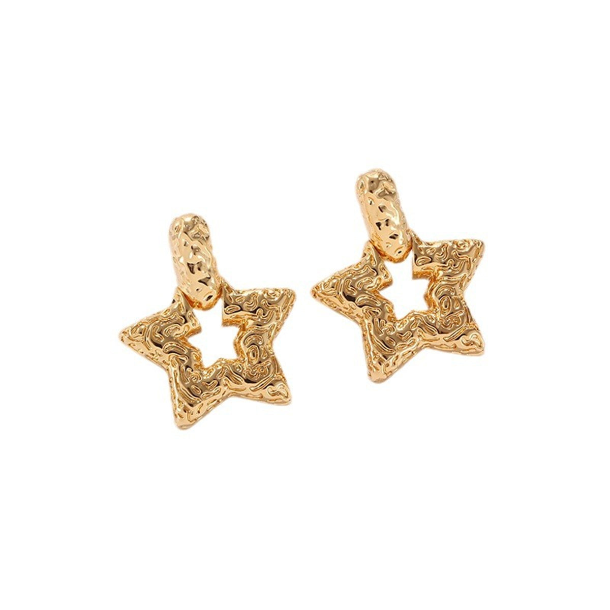 18K Gold-Plated Textured Star Drop Earrings, gold drop earrings for women, elegant gift for her, side view