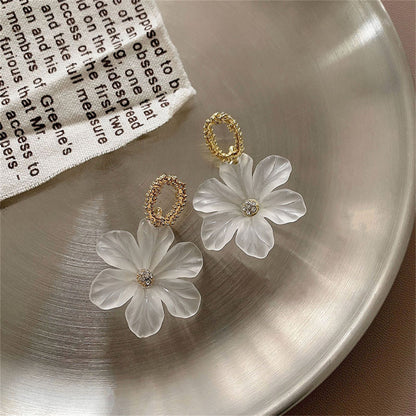 Cubic Zirconia and Acrylic 18K Gold-Plated Flower Drop Earrings, gold drop earrings for women, lifestyle look