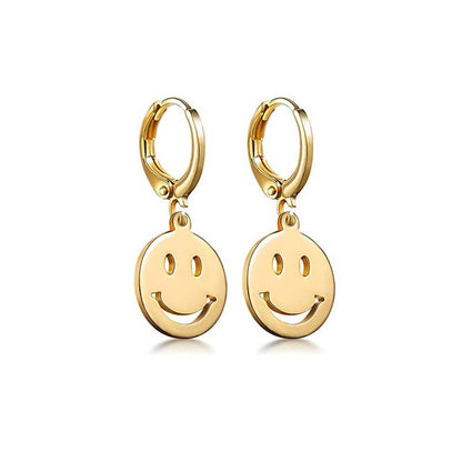 18K Gold-Plated Smiley Huggie Earrings, gold huggie earrings, everyday style, lifestyle look