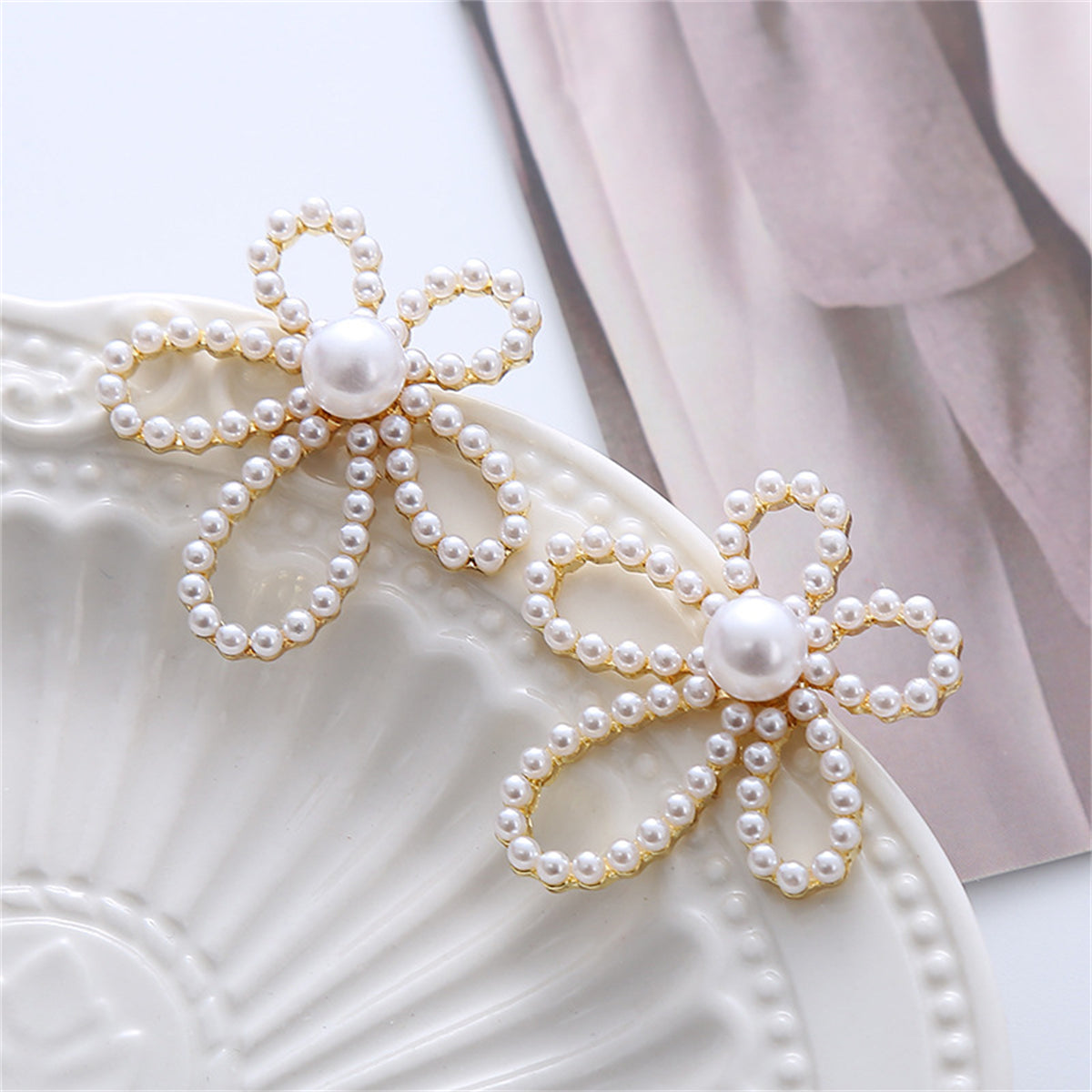 Pearl & 18K Gold-Plated Flower Stud Earrings