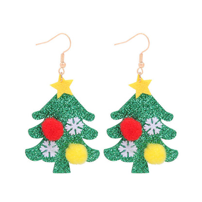 Green and 18K Gold-Plated Holiday Tree Drop Earrings, gold drop earrings for women, dainty minimalist design, detail close-up