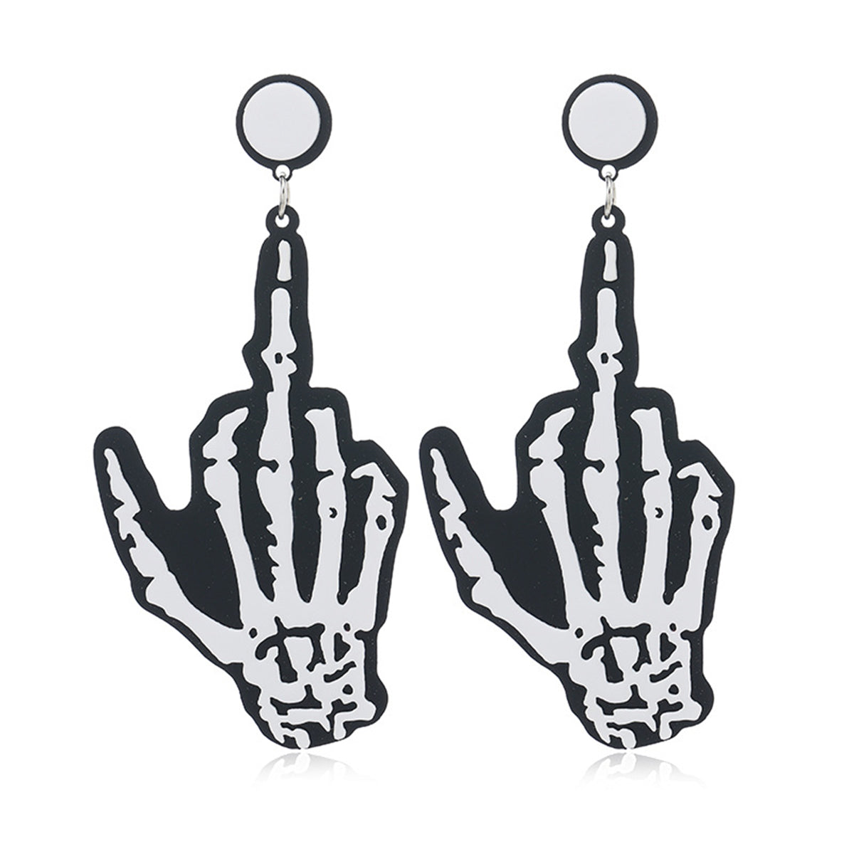 Black and Silver-Plated Skeleton Hand Drop Earrings, silver drop earrings for women, vintage-inspired design, side view