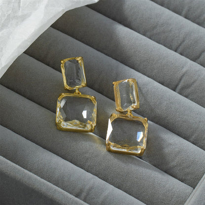 Crystal and 18K Gold-Plated Square Drop Earrings, gold drop earrings for women, botanical inspired, lifestyle look