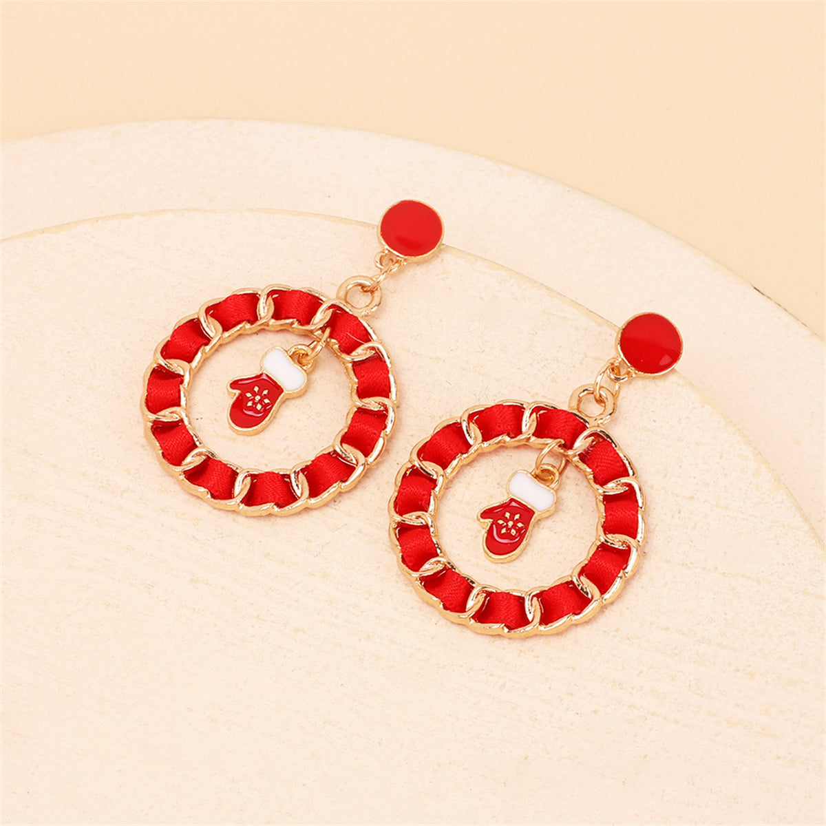 Red Ribbon & Enamel 18K Gold-Plated Mitten Figaro Drop Earrings