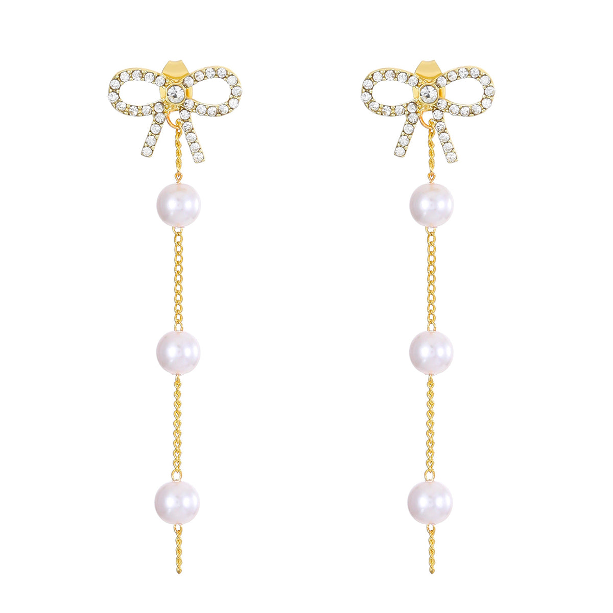 Cubic Zirconia & Pearl 18K Gold-Plated Bow Dangle Ear Jackets