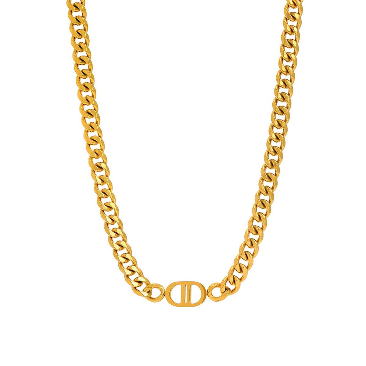 18K Gold-Plated Cuban Chain Oval Pendant Necklace, gold pendant necklace for women, botanical inspired, lifestyle look
