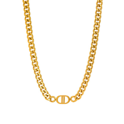 18K Gold-Plated Cuban Chain Oval Pendant Necklace, gold pendant necklace for women, botanical inspired, lifestyle look